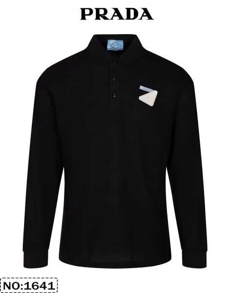 Prada Long Sleeve Polo Black Polo Shirt - 17