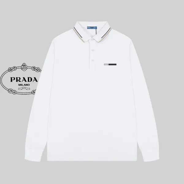 Prada Long Sleeve Polo Black Polo Shirt - 14