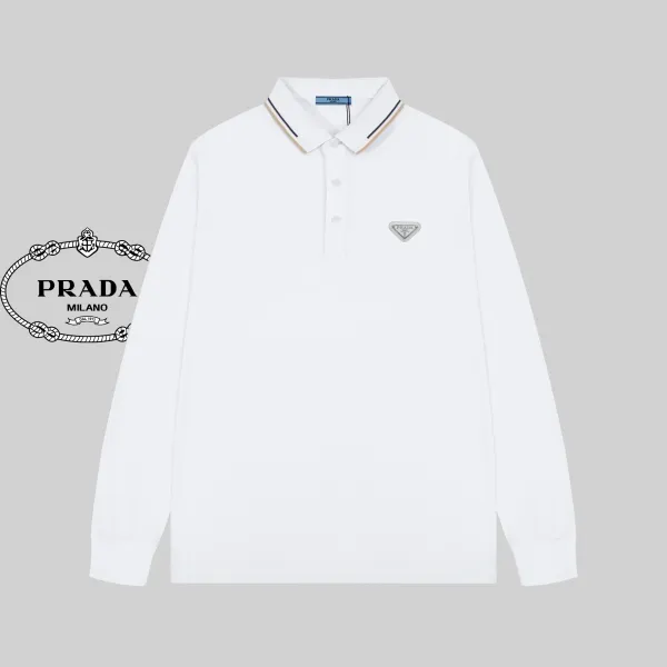 Prada Long Sleeve Polo Black Polo Shirt - 13