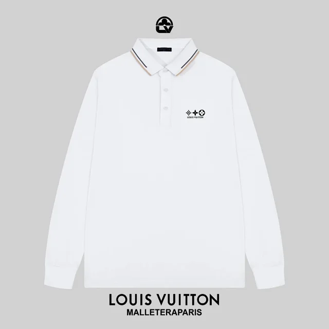 Louis Vuitton Shirts Long-Sleeve Polo Shirt with Contrast-Tipped Collar and LV Chest Patch product detail image 7