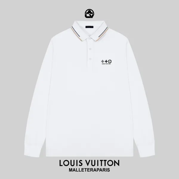 Louis Vuitton Malletier Paris Logo Embroidered Long-Sleeve Polo White Polo Shirt - 9