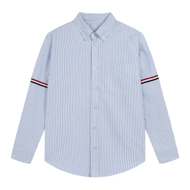 Thom Browne Shirts Long-Sleeve Button-Down with Four-Bar Stripe Detail product detail image 8