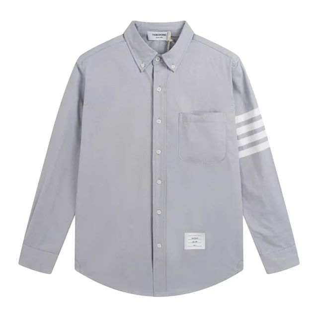 Thom Browne Shirts Long-Sleeve Button-Down with Four-Bar Stripe Detail product detail image 12