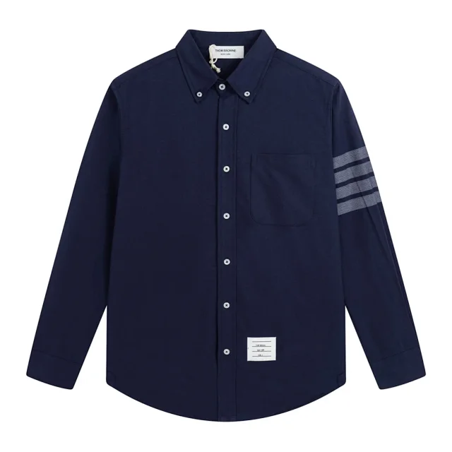 Thom Browne Shirts Long-Sleeve Button-Down with Four-Bar Stripe Detail product detail image 15