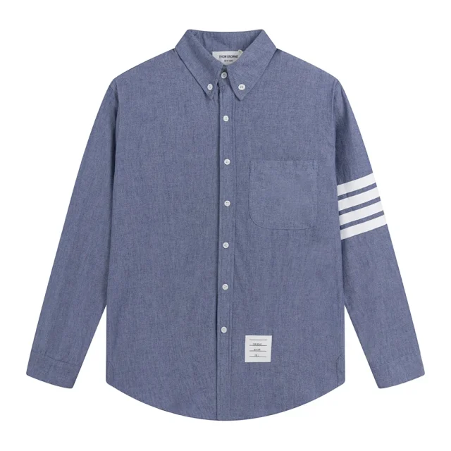 Thom Browne Shirts Long-Sleeve Button-Down with Four-Bar Stripe Detail product detail image 13