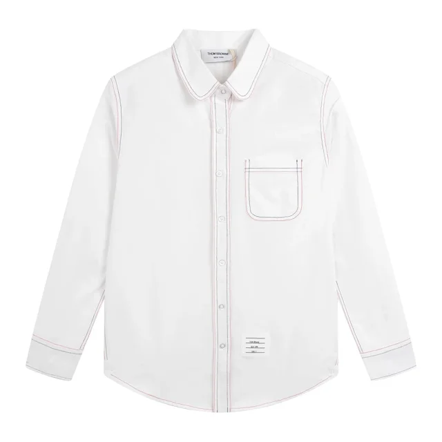 Thom Browne Shirts Long-Sleeve Button-Down with Four-Bar Stripe Detail product detail image 5