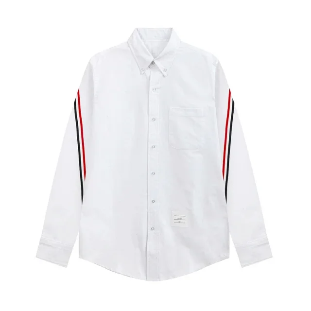 Thom Browne Shirts Long-Sleeve Button-Down with Four-Bar Stripe Detail product detail image 2