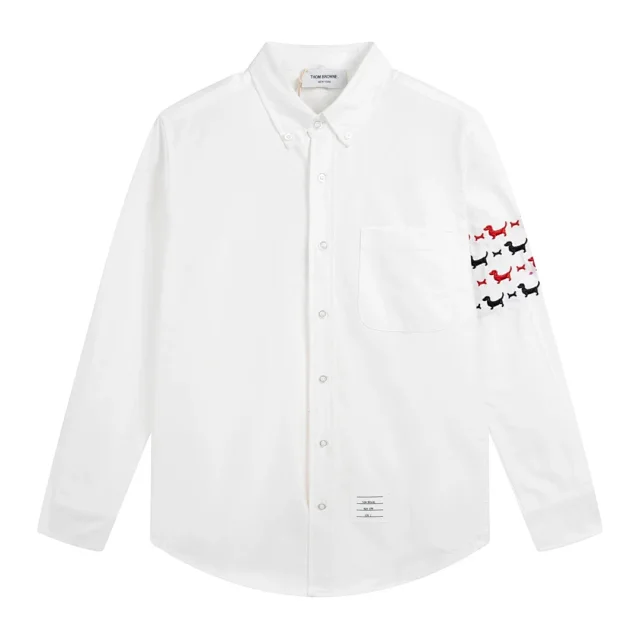Thom Browne Shirts Long-Sleeve Button-Down with Four-Bar Stripe Detail product detail image 11