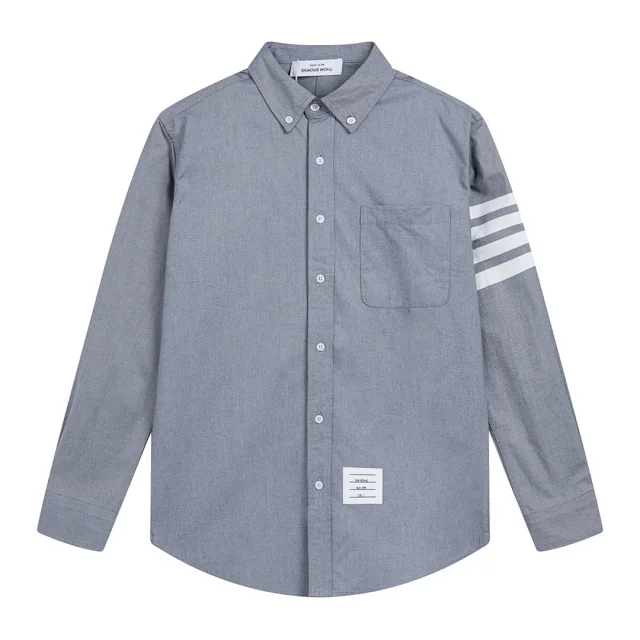 Thom Browne Shirts Long-Sleeve Button-Down with Four-Bar Stripe Detail product detail image 14