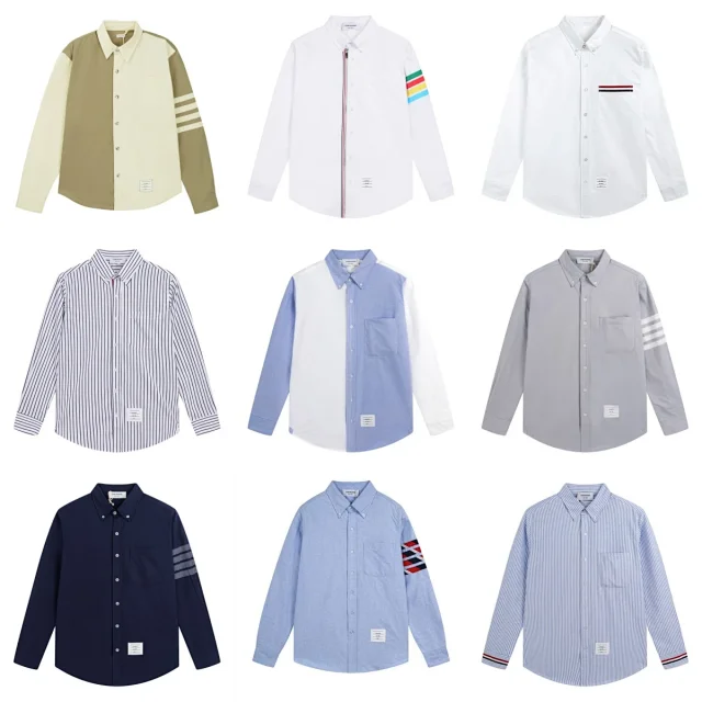 Thom Browne Shirts Long-Sleeve Button-Down with Four-Bar Stripe Detail product detail image 1