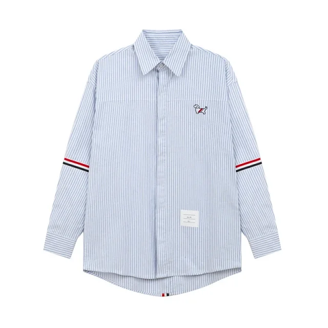 Thom Browne Shirts Long-Sleeve Button-Down with Four-Bar Stripe Detail product detail image 6