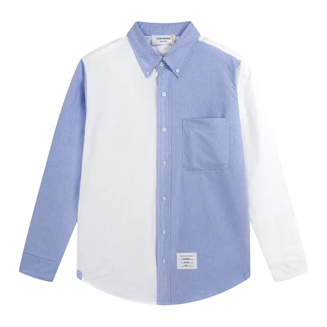 Thom Browne Shirts Long-Sleeve Button-Down with Four-Bar Stripe Detail product detail image 9