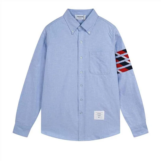 Thom Browne Shirts Long-Sleeve Button-Down with Four-Bar Stripe Detail product detail image 4
