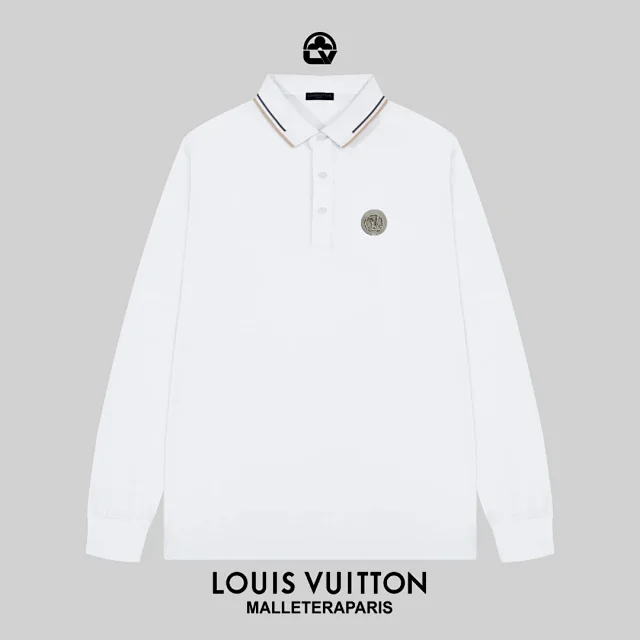 Louis Vuitton Shirts Long-Sleeve Polo Shirt with Contrast-Tipped Collar and LV Chest Patch product detail image 13