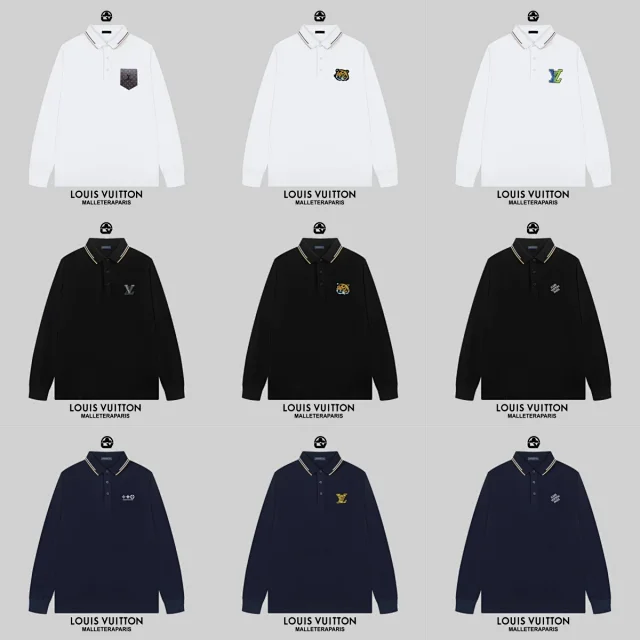 Louis Vuitton Shirts Long-Sleeve Polo Shirt with Contrast-Tipped Collar and LV Chest Patch product detail image 1