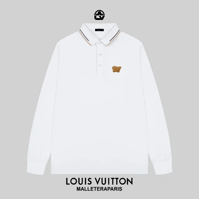 Louis Vuitton Shirts Long-Sleeve Polo Shirt with Contrast-Tipped Collar and LV Chest Patch product detail image 14