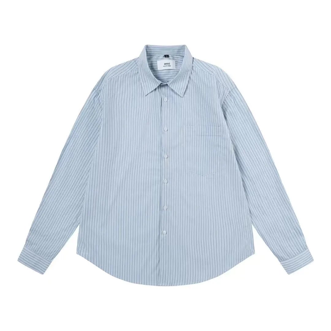 Ami Paris Striped Cotton Shirt Beige - 12