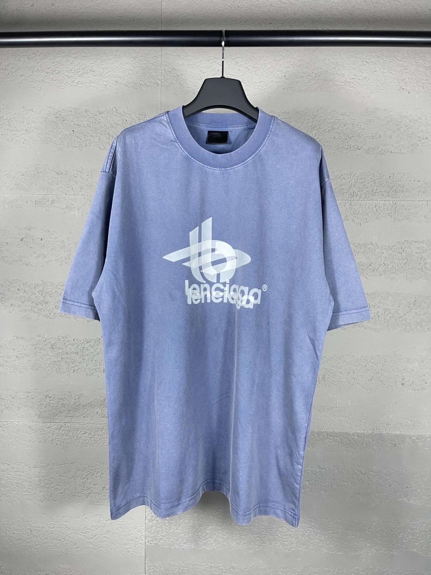 Balenciaga Logo Print Blue Oversized T-Shirt