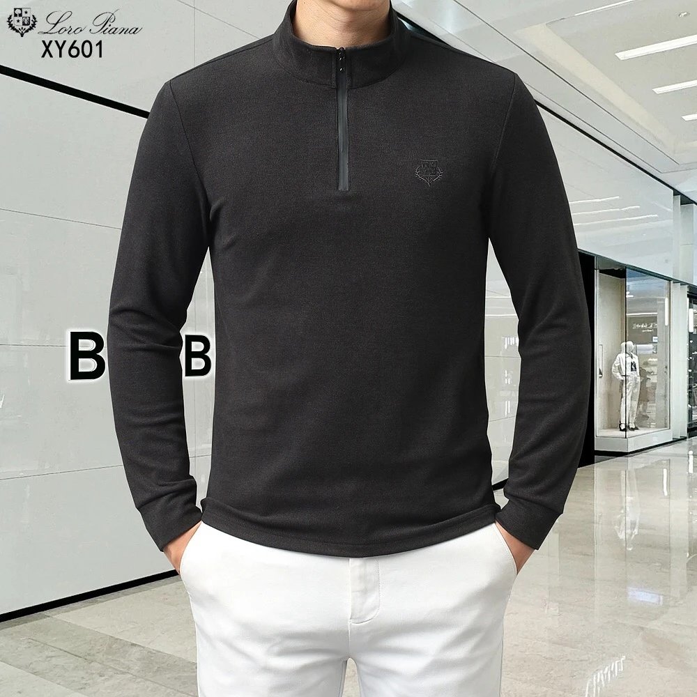 Loro Piana XY601 Black Gray Brown Half-Zip Pullover