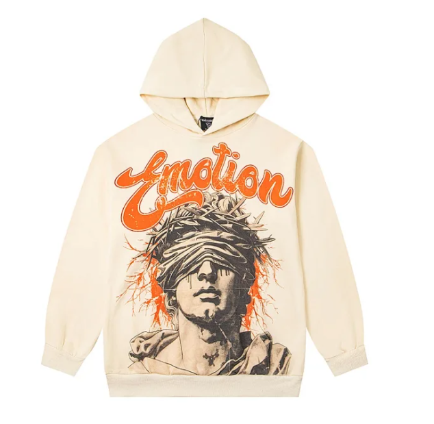 Cream Graphic Print Hooded Sweatshirt
