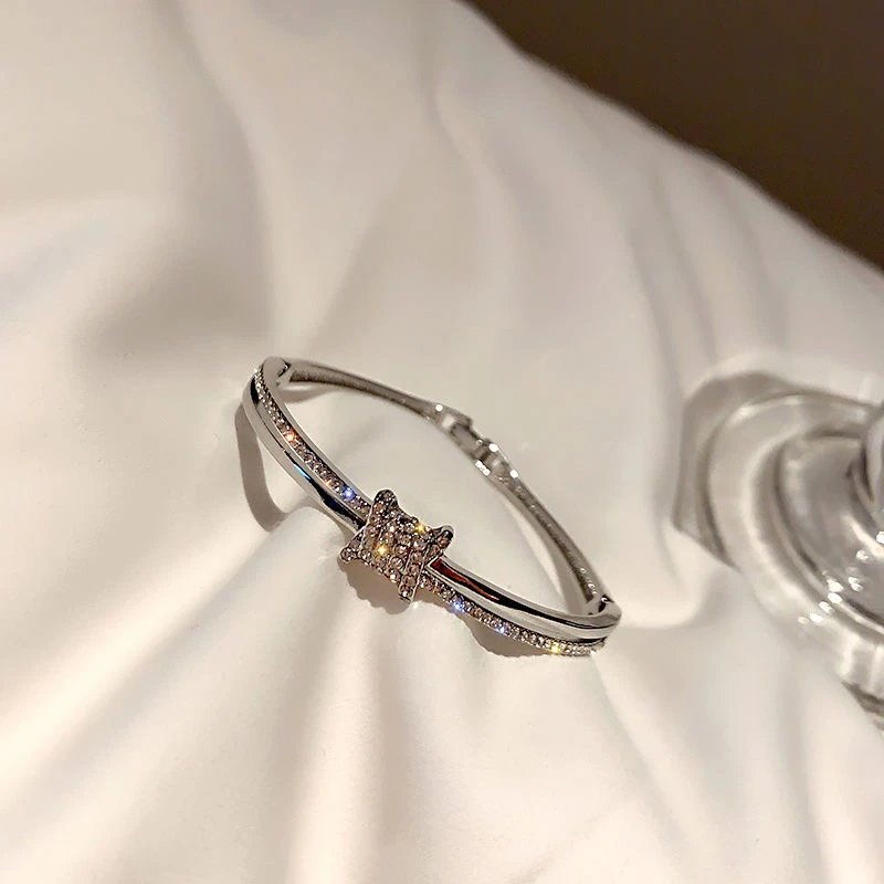 Silver T Bar Crystal Encrusted Bangle Bracelet