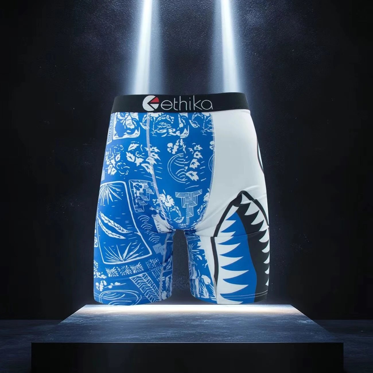 Ethika Shark Bite Blue and White Boxer Briefs Underwear
