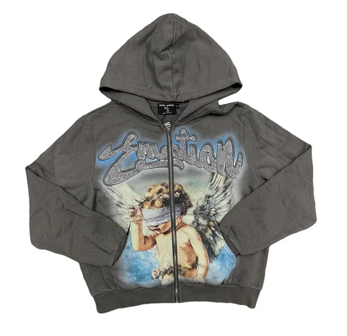 Cream Graphic Print Hooded Sweatshirt