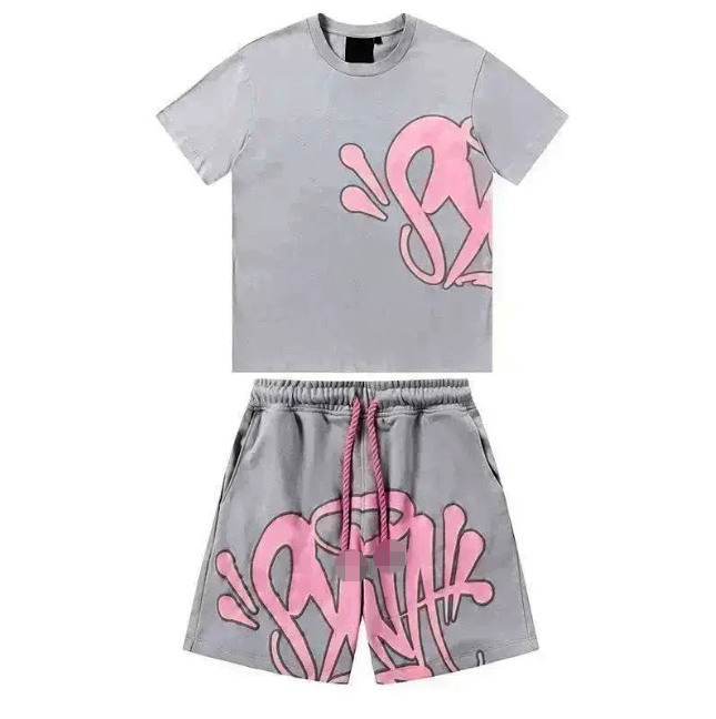 Graffiti Print Hoodie Shorts Set Red Blue Black Streetwear