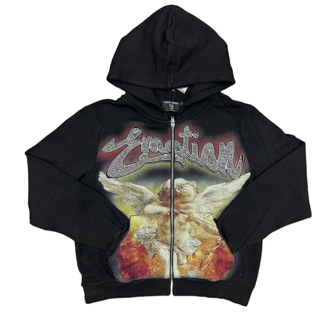 Cream Graphic Print Hooded Sweatshirt