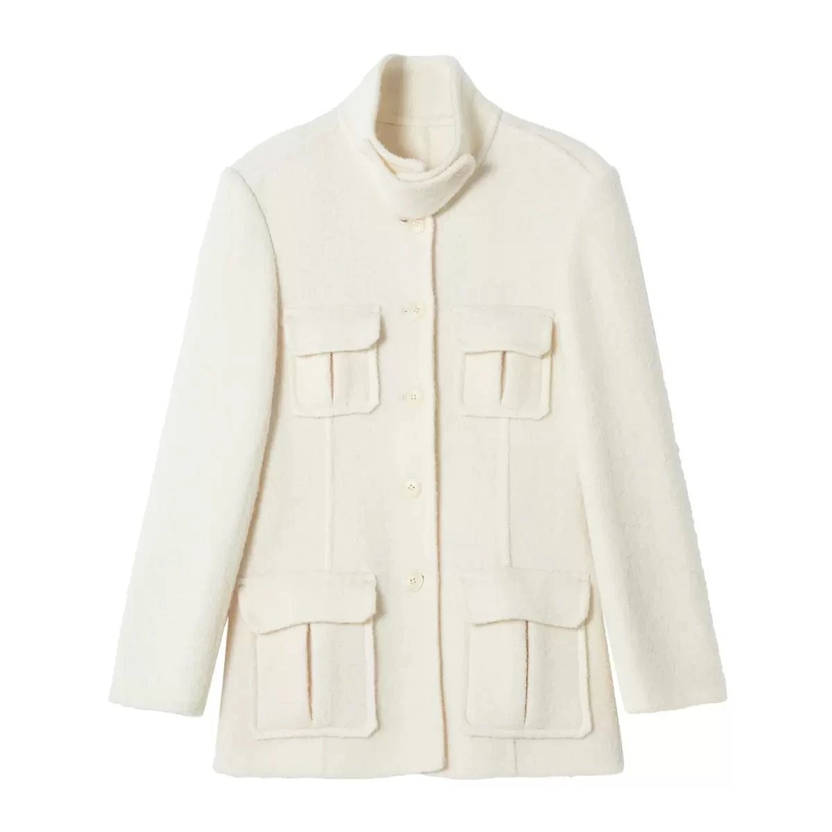 Wool Blend Field Coat Olive Green Military Style