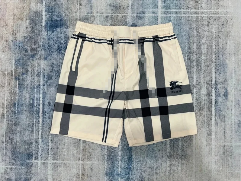 Burberry Check Print Black and Beige Plaid Swim Trunks