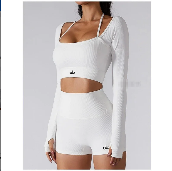 Alo Yoga Ribbed Long Sleeve Crop Top & Shorts Set [10 styles]