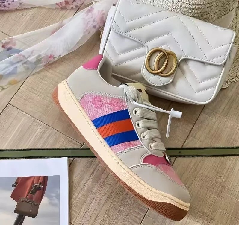 Gucci Rhyton Beige Purple Green Web Low Top Sneakers