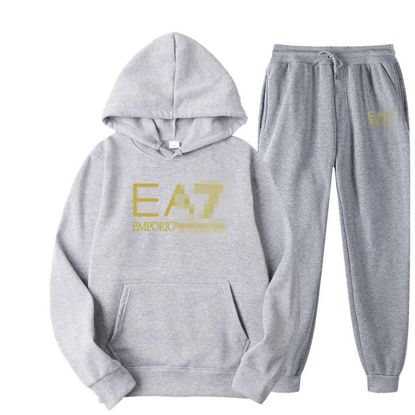 EA7 Emporio Armani Black Hooded Sweatshirt and Jogger Set