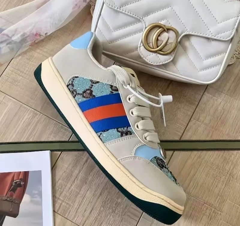 Gucci Rhyton Beige Purple Green Web Low Top Sneakers