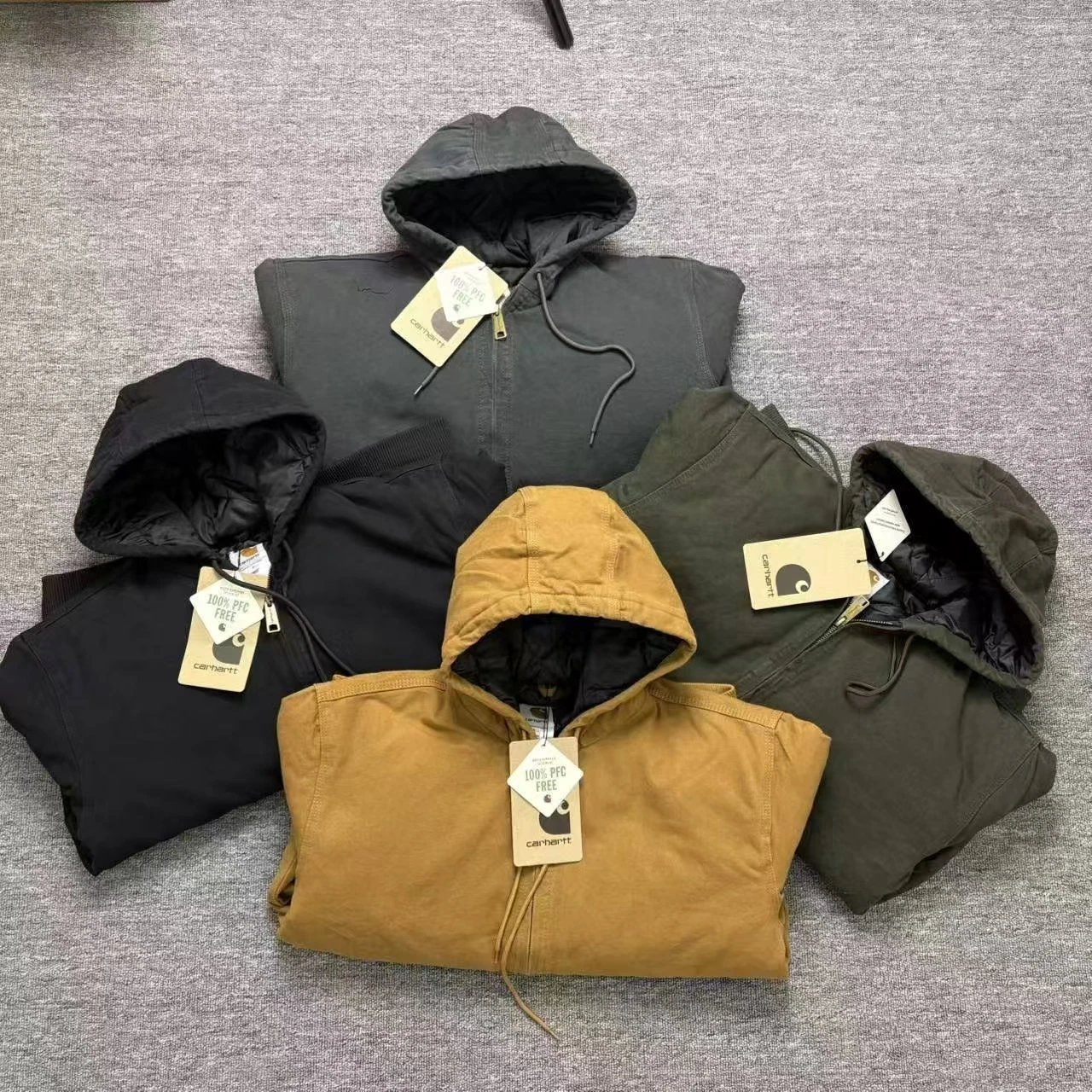 Carhartt Active Jacket Black Charcoal Olive Tan Workwear Hooded Jacket