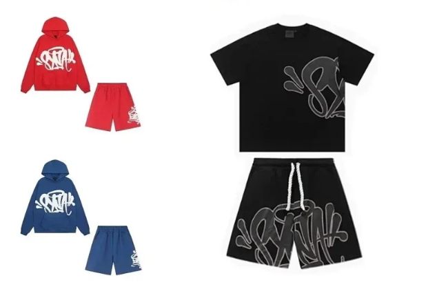 Graffiti Hoodie and Shorts Set in Red, Blue, and Black