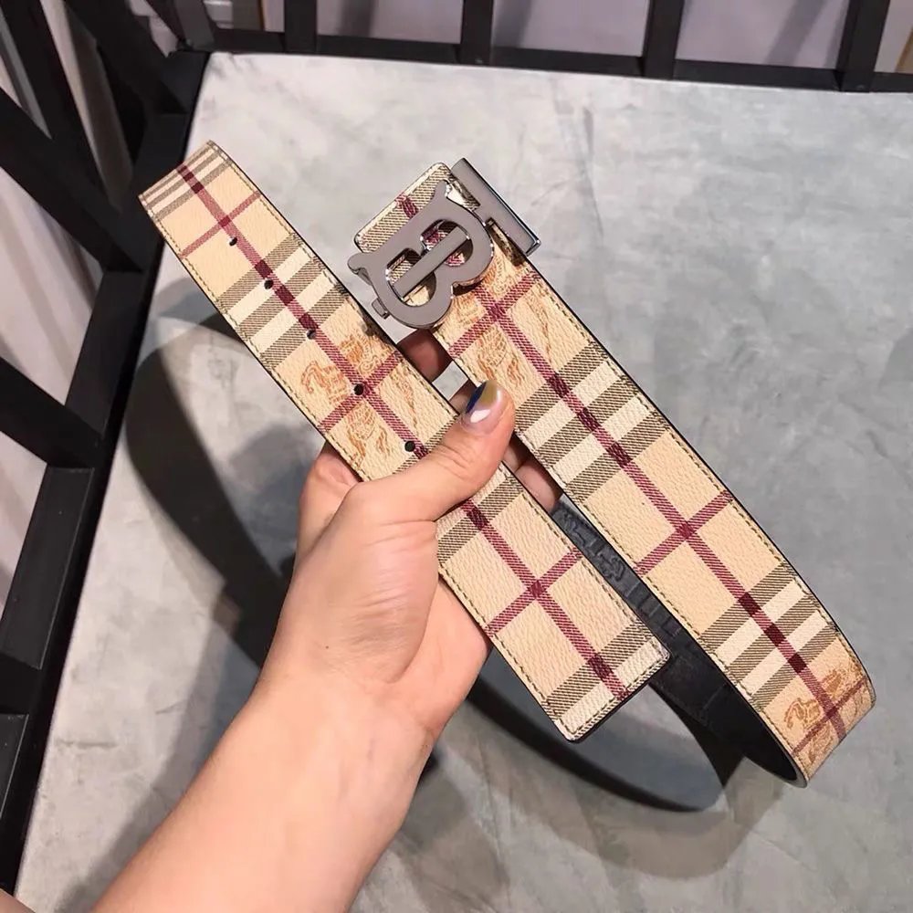 Burberry TB Monogram Check Belt Beige Multicolor Belt - 13