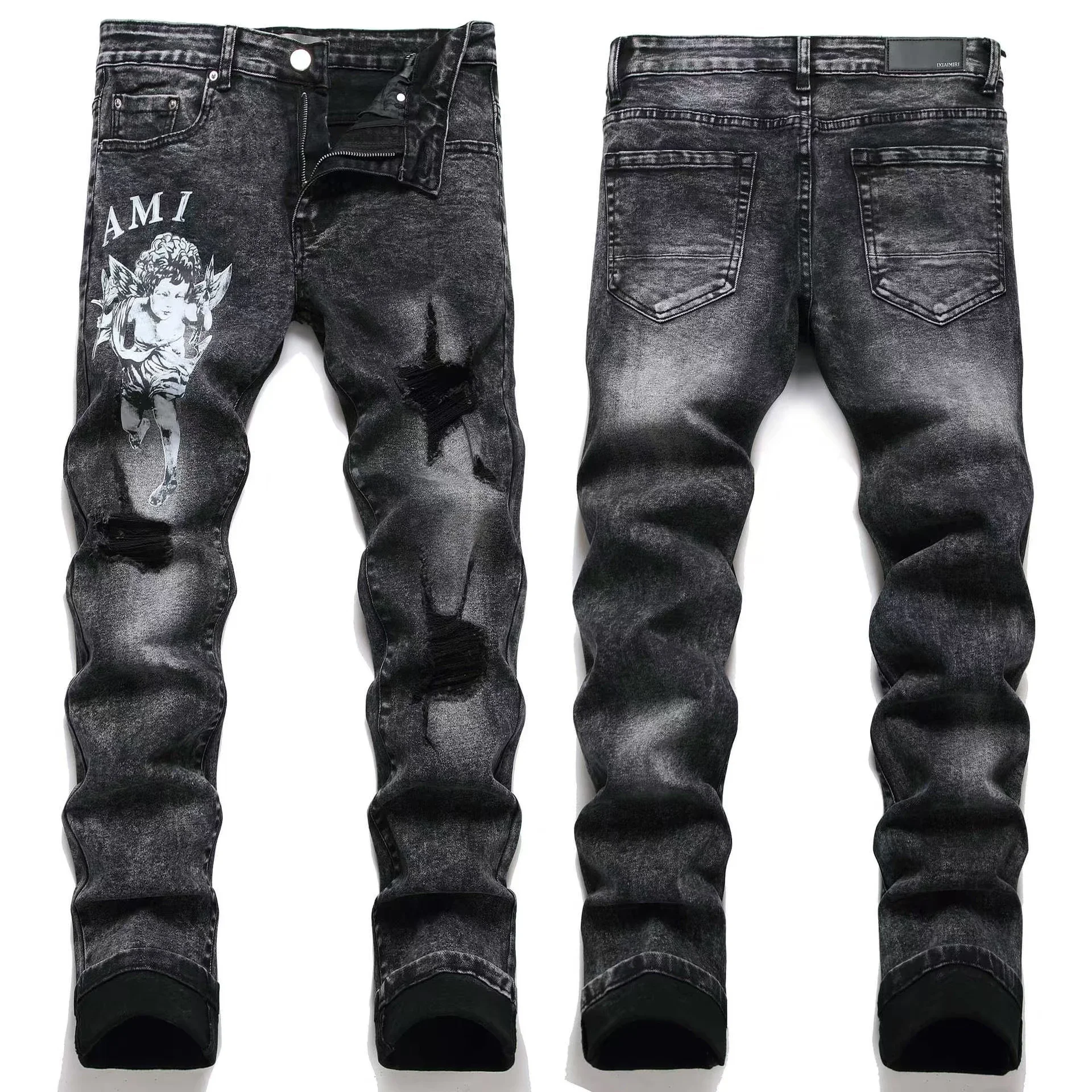 Amiri Angel Print Distressed Jeans