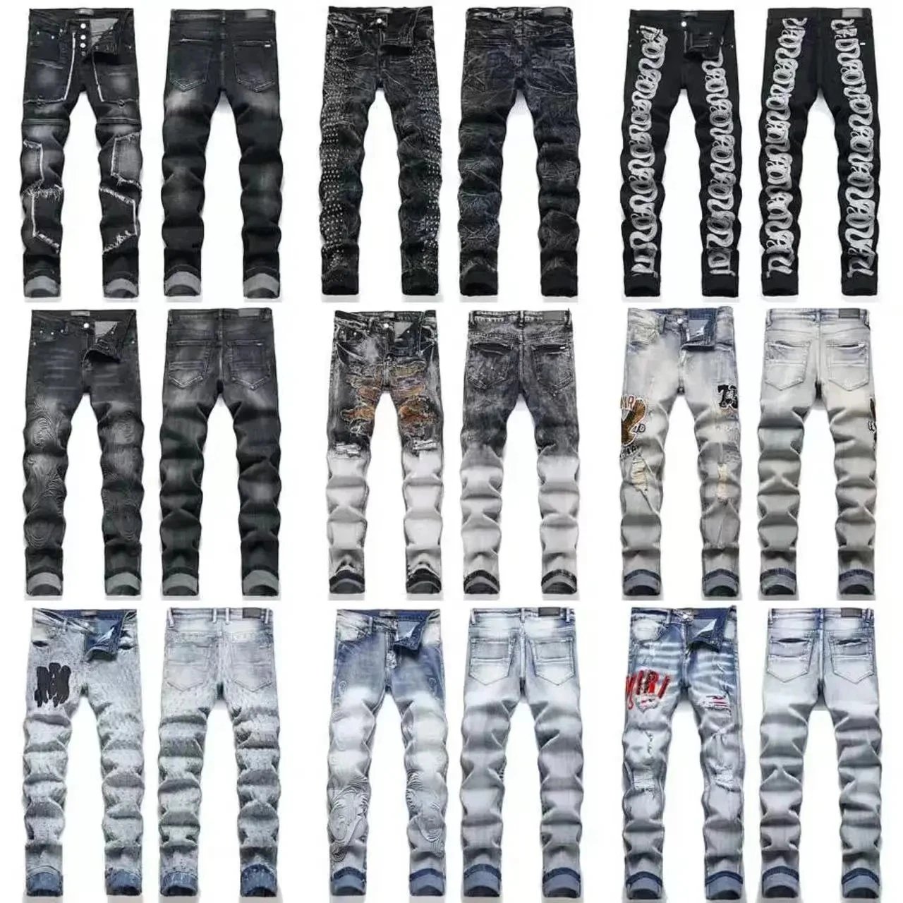 ZONEiD American retro high street style, distressed wash, full-print paint and ink-splashed snake pa
