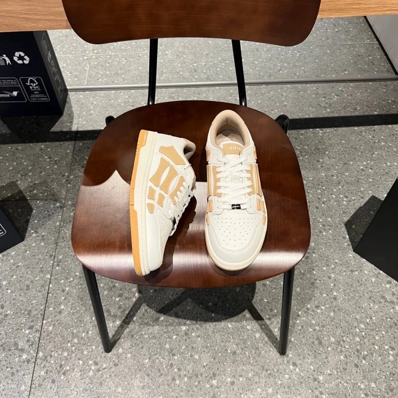 AMI Paris Skeleton Sneakers Beige and White Sneakers