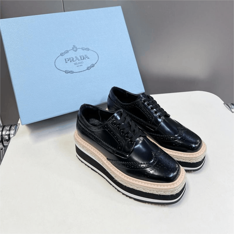 Prada Black Leather Platform Brogue Shoes