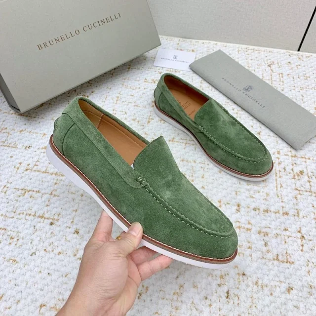 Brunello Cucinelli Leather Shoes Suede slip-on moc-toe loafers product detail image 3