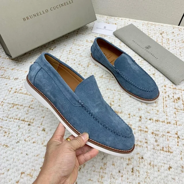 Brunello Cucinelli Leather Shoes Suede slip-on moc-toe loafers product detail image 2