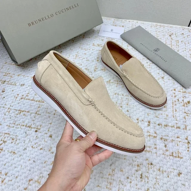 Brunello Cucinelli Leather Shoes Suede slip-on moc-toe loafers product detail image 1