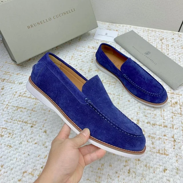 Brunello Cucinelli Leather Shoes Suede slip-on moc-toe loafers product detail image 5