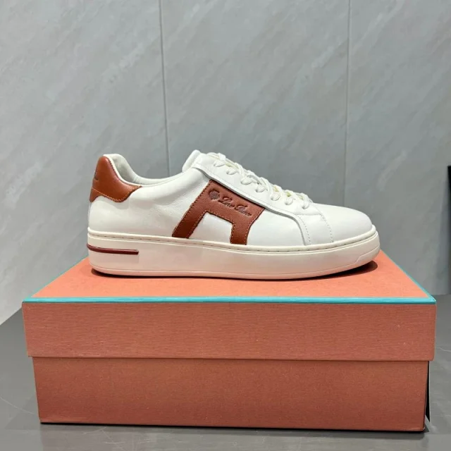 Loro Piana Sneakers Low-top lace-up leather with contrast side stripes product detail image 3