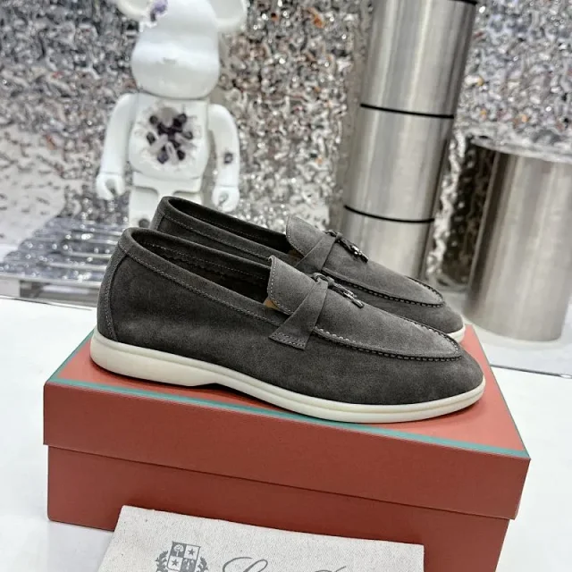 Loro Piana Leather Shoes Suede slip-on loafers with white rubber soles product detail image 29