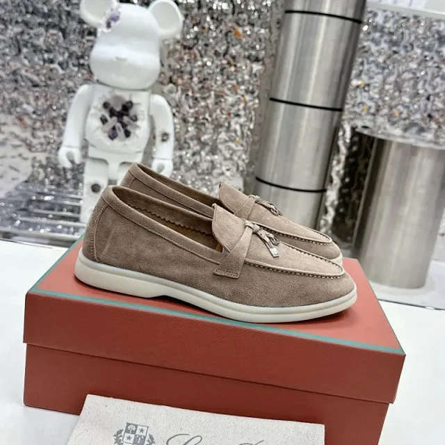 Loro Piana Leather Shoes Suede slip-on loafers with white rubber soles product detail image 26