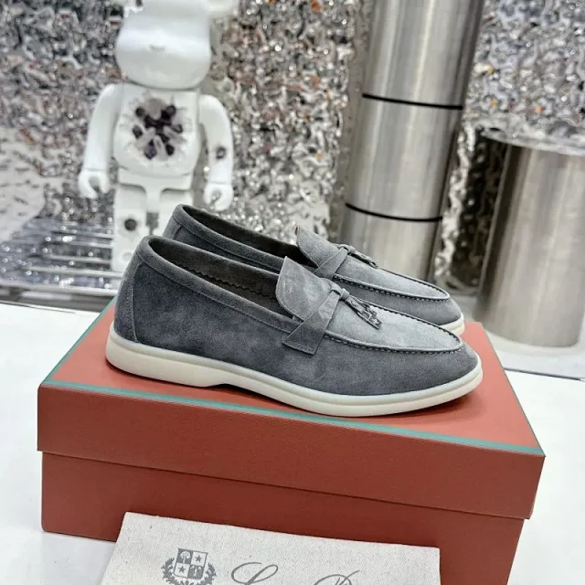 Loro Piana Leather Shoes Suede slip-on loafers with white rubber soles product detail image 27